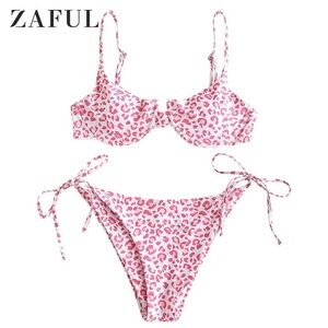 ZAFUL Pink Leopard Demi Bikini Top Size S